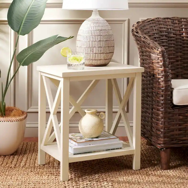 Table d'appoint à dossier croisé Safavieh Yasumi blanche – 18,1 x 13,4 x 21,5 po – 18 po L x 13 po P x 22 po H