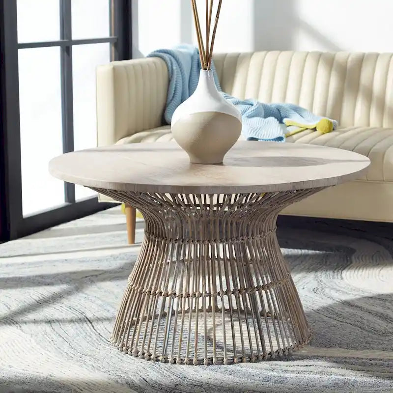 SAFAVIEH Aveline Table basse ronde moderne en rotin - 31,5 l x 31,5 P x 17,7 H - 32L x 32P x 18H