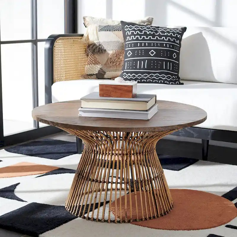 SAFAVIEH Aveline Table basse ronde moderne en rotin - 31,5 l x 31,5 P x 17,7 H - 32L x 32P x 18H