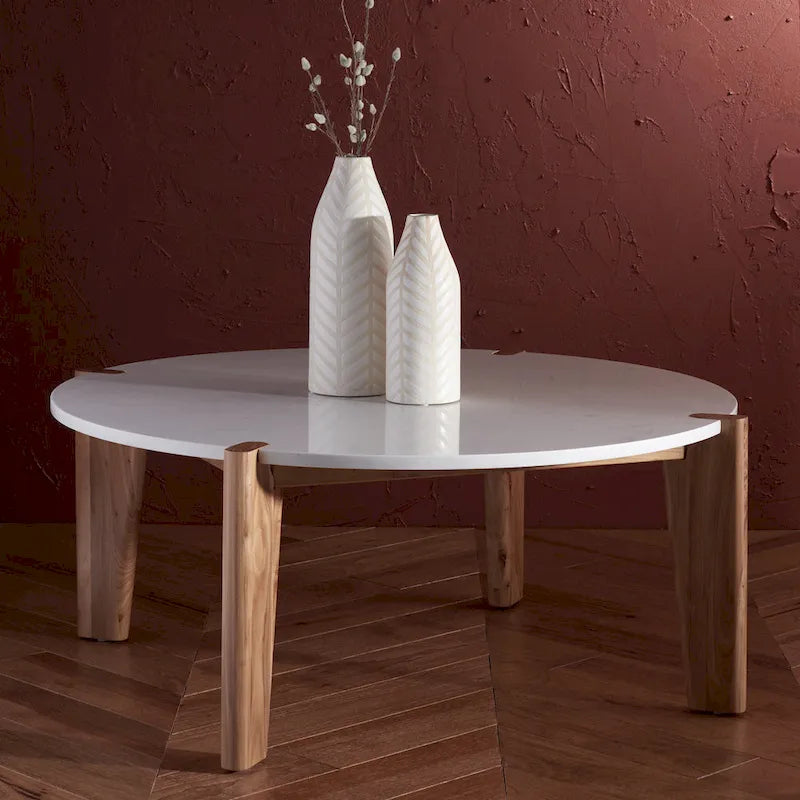 Table basse ronde SAFAVIEH Couture Sarma avec plateau en marbre – 40 po L x 40 po P x 16 po H – 40L x 40P x 16H