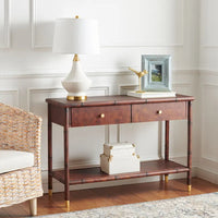 Console de table SAFAVIEH Franc brun foncé/doré à 2 tiroirs et 1 étagère - 42 L x 15,8 P x 29 H - 42Lx16Px29H