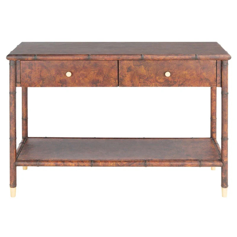 Console de table SAFAVIEH Franc brun foncé/doré à 2 tiroirs et 1 étagère - 42 L x 15,8 P x 29 H - 42Lx16Px29H