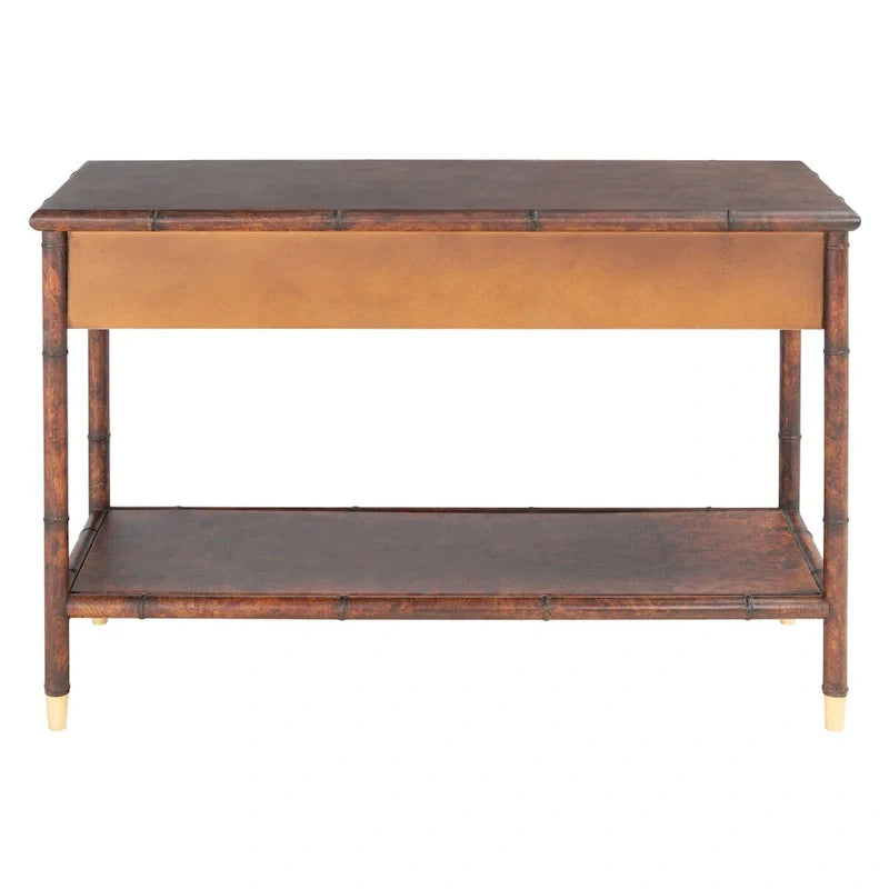 Console de table SAFAVIEH Franc brun foncé/doré à 2 tiroirs et 1 étagère - 42 L x 15,8 P x 29 H - 42Lx16Px29H