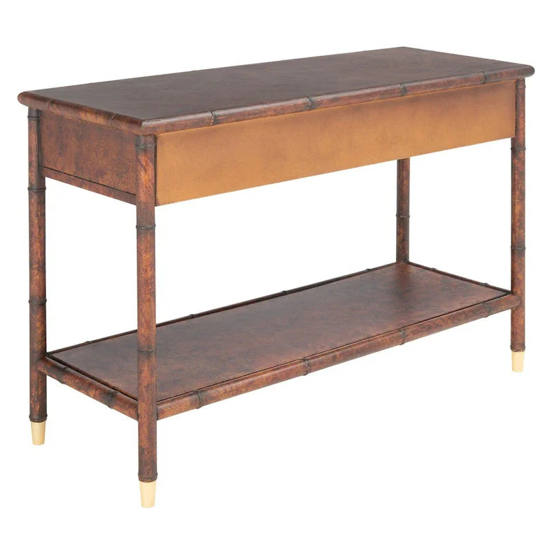 Console de table SAFAVIEH Franc brun foncé/doré à 2 tiroirs et 1 étagère - 42 L x 15,8 P x 29 H - 42Lx16Px29H