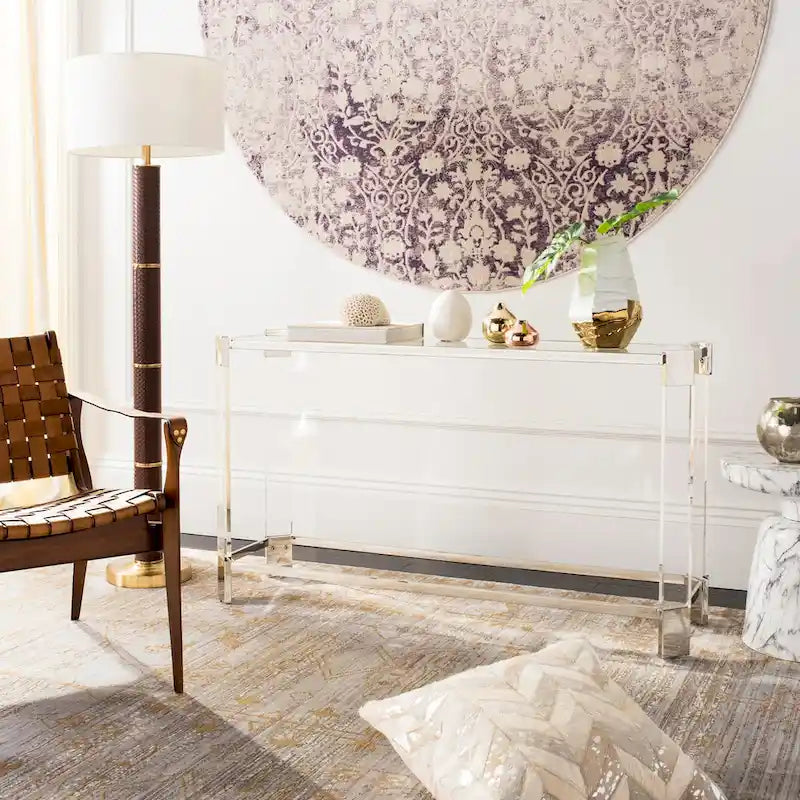 Console de salon SAFAVIEH Couture Orveig en acrylique – 52 L x 15 l x 29 H – 52Lx15Px29H