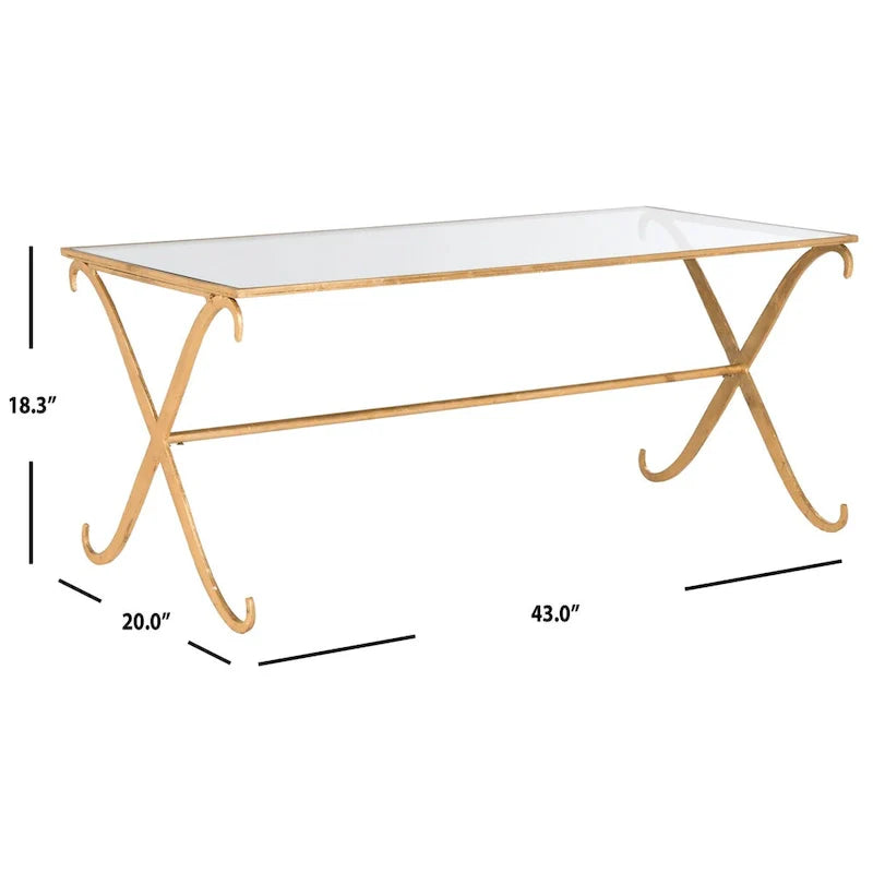 Table basse SAFAVIEH Olka Or/Plateau en verre trempé - 43 x 20 x 18.3 - 43Lx20Px18H