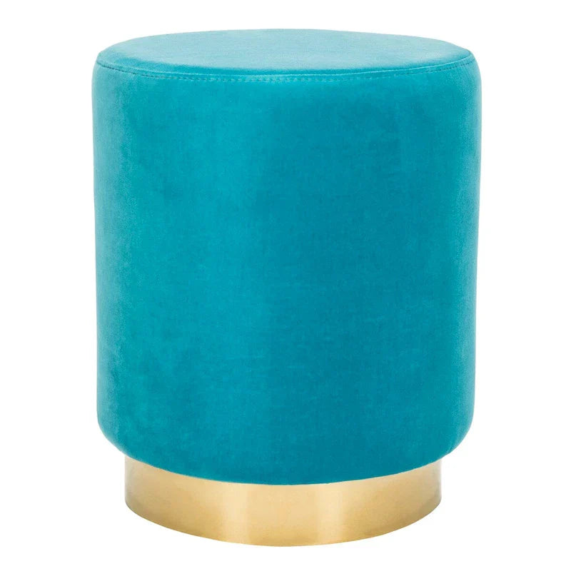 SAFAVIEH Couture Fanka, pouf en velours avec base en laiton – Bleu marine/laiton