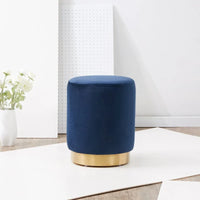 SAFAVIEH Couture Fanka, pouf en velours avec base en laiton – Bleu marine/laiton