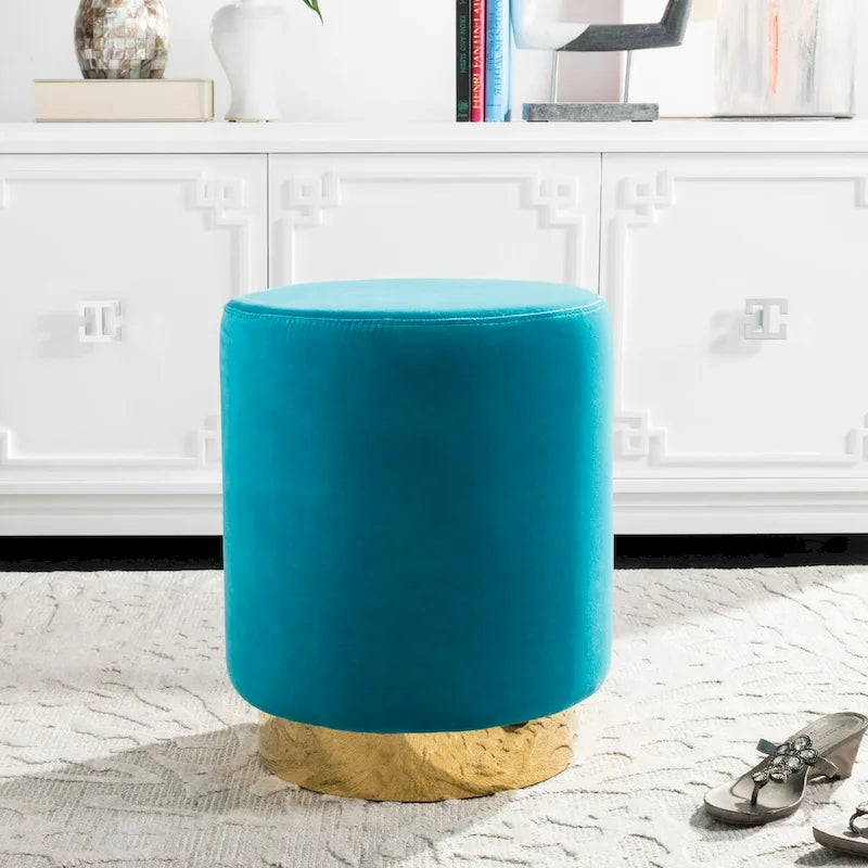 SAFAVIEH Couture Fanka, pouf en velours avec base en laiton – Bleu marine/laiton