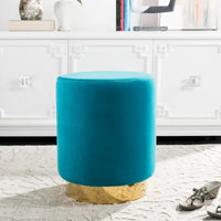 SAFAVIEH Couture Fanka, pouf en velours avec base en laiton – Bleu marine/laiton