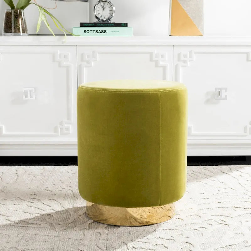 SAFAVIEH Couture Fanka, pouf en velours avec base en laiton – Bleu marine/laiton