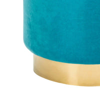 SAFAVIEH Couture Fanka, pouf en velours avec base en laiton – Bleu marine/laiton