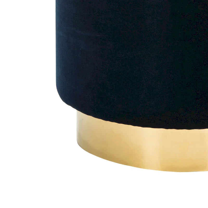 SAFAVIEH Couture Fanka, pouf en velours avec base en laiton – Bleu marine/laiton