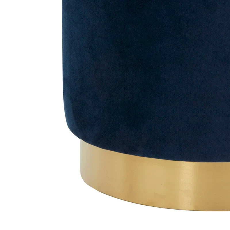 SAFAVIEH Couture Fanka, pouf en velours avec base en laiton – Bleu marine/laiton