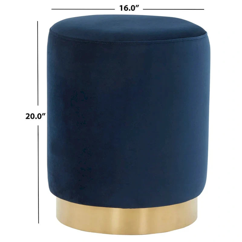 SAFAVIEH Couture Fanka, pouf en velours avec base en laiton – Bleu marine/laiton