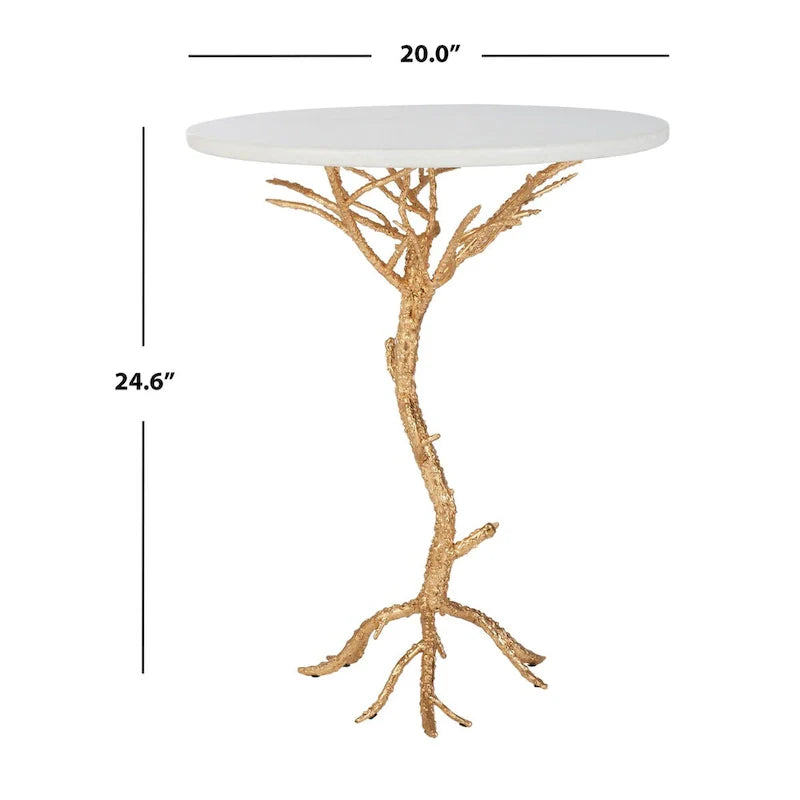 SAFAVIEH Ailene Hidden Treasures - Table d'appoint en granit blanc et laiton - 20 x 20 x 24.6 - 20L x 20P x 25H