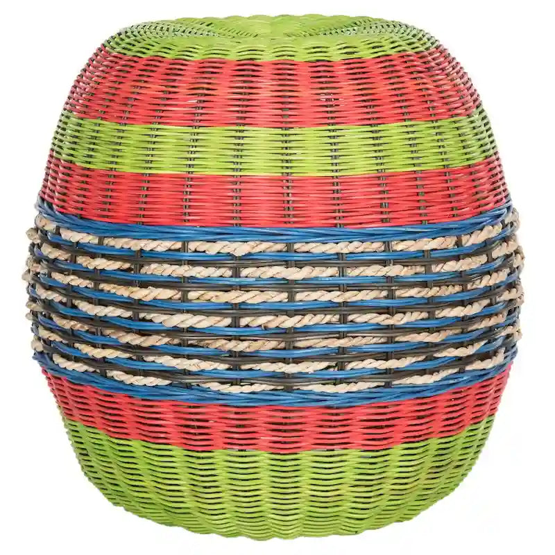 SAFAVIEH Kiriko Tabouret tonneau en osier multi rotin - 18 x 18 x 18 - 18Lx18Px18H