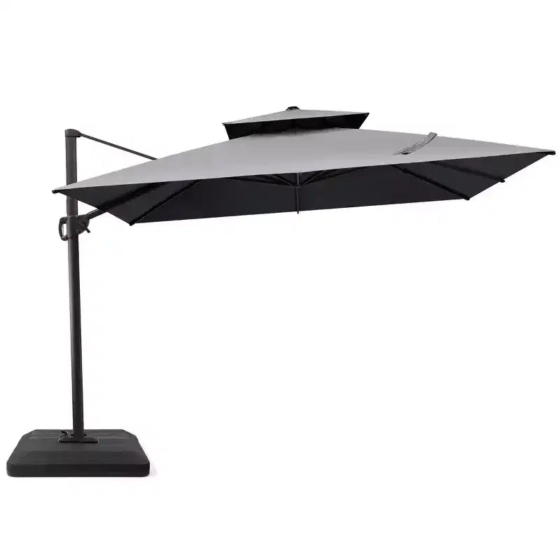 Crestlive Products Parasol déporté de terrasse carré 10 pieds à 2 niveaux, ombrage 360 avec base lestée