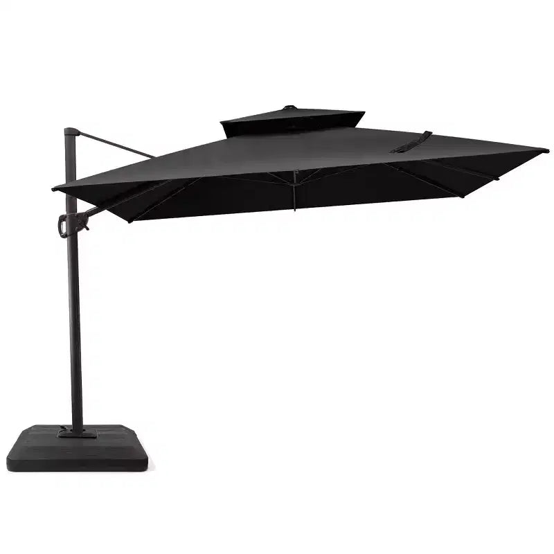 Crestlive Products Parasol déporté de terrasse carré 10 pieds à 2 niveaux, ombrage 360 avec base lestée