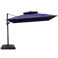 Crestlive Products Parasol déporté de terrasse carré 10 pieds à 2 niveaux, ombrage 360 avec base lestée