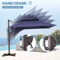 Crestlive Products Parasol déporté de terrasse carré 10 pieds à 2 niveaux, ombrage 360 avec base lestée