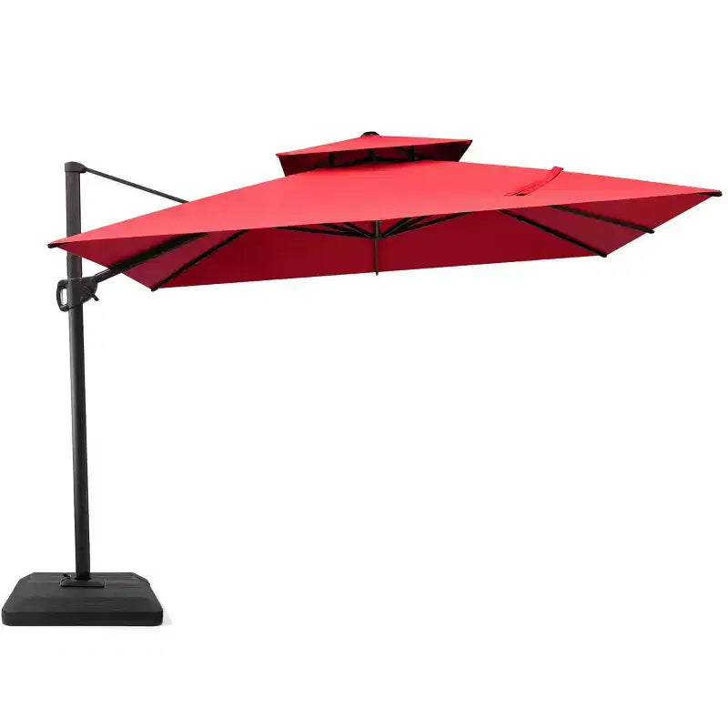 Crestlive Products Parasol déporté de terrasse carré 10 pieds à 2 niveaux, ombrage 360 avec base lestée