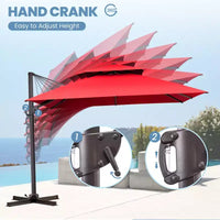 Crestlive Products Parasol déporté de terrasse carré 10 pieds à 2 niveaux, ombrage 360 avec base lestée