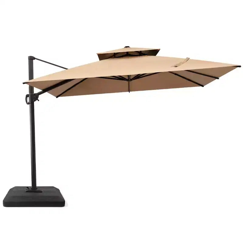 Crestlive Products Parasol déporté de terrasse carré 10 pieds à 2 niveaux, ombrage 360 avec base lestée