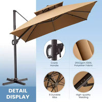 Crestlive Products Parasol déporté de terrasse carré 10 pieds à 2 niveaux, ombrage 360 avec base lestée