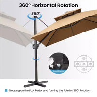 Crestlive Products Parasol déporté de terrasse carré 10 pieds à 2 niveaux, ombrage 360 avec base lestée