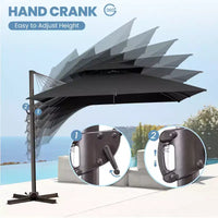 Crestlive Products Parasol déporté de terrasse carré 10 pieds à 2 niveaux, ombrage 360 avec base lestée