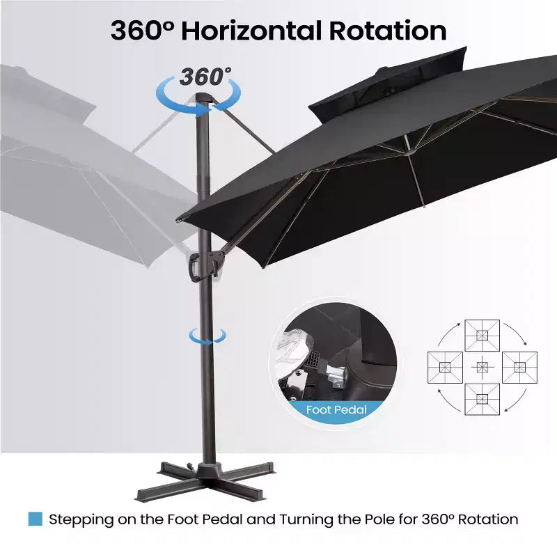 Crestlive Products Parasol déporté de terrasse carré 10 pieds à 2 niveaux, ombrage 360 avec base lestée