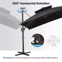 Crestlive Products Parasol déporté de terrasse carré 10 pieds à 2 niveaux, ombrage 360 avec base lestée