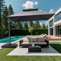 Crestlive Products Parasol déporté de terrasse carré 10 pieds à 2 niveaux, ombrage 360 avec base lestée