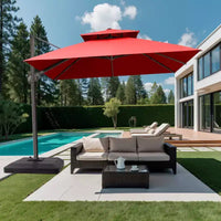 Crestlive Products Parasol déporté de terrasse carré 10 pieds à 2 niveaux, ombrage 360 avec base lestée