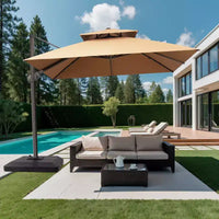 Crestlive Products Parasol déporté de terrasse carré 10 pieds à 2 niveaux, ombrage 360 avec base lestée