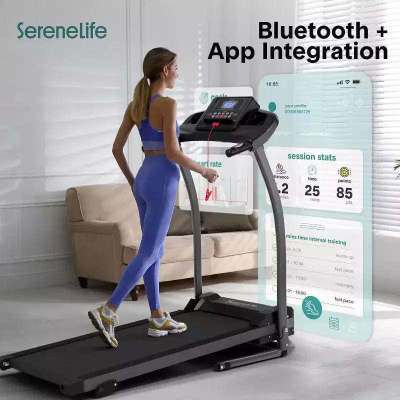 Tapis roulant pliable SereneLife pour la maison - Compact, peu encombrant, vitesse réglable avec écran LCD et programmes intégrés