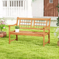 Costway Banc extérieur en bois d'acacia 2 places, banc de patio avec assise et dossier à lattes