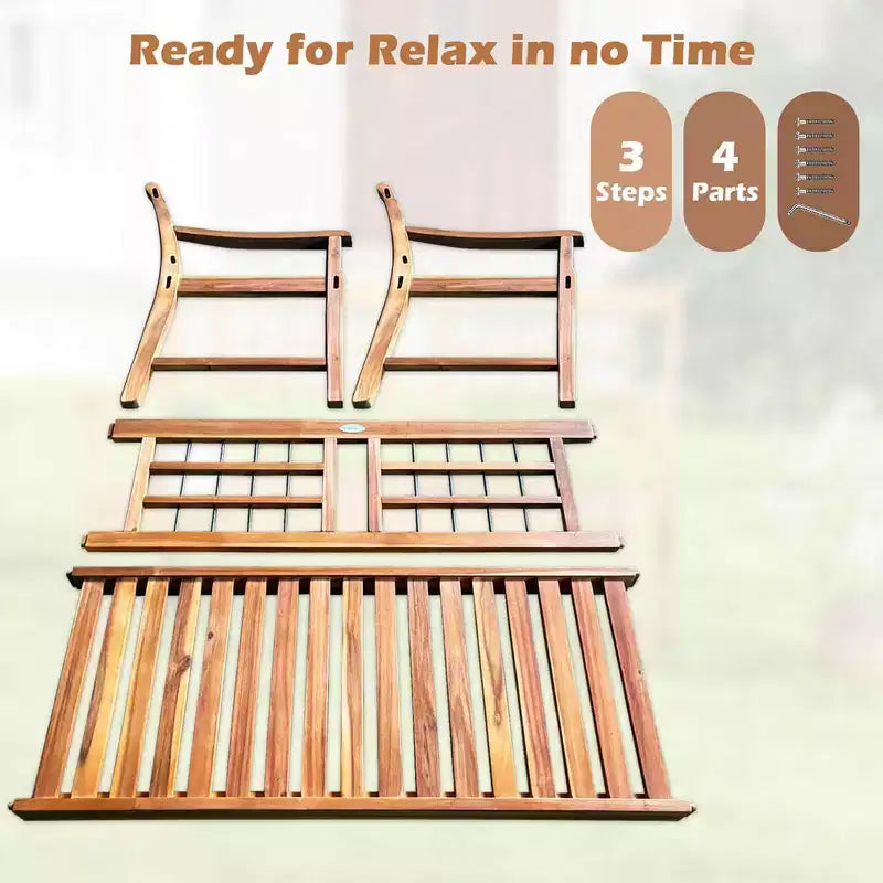 Costway Banc extérieur en bois d'acacia 2 places, banc de patio avec assise et dossier à lattes