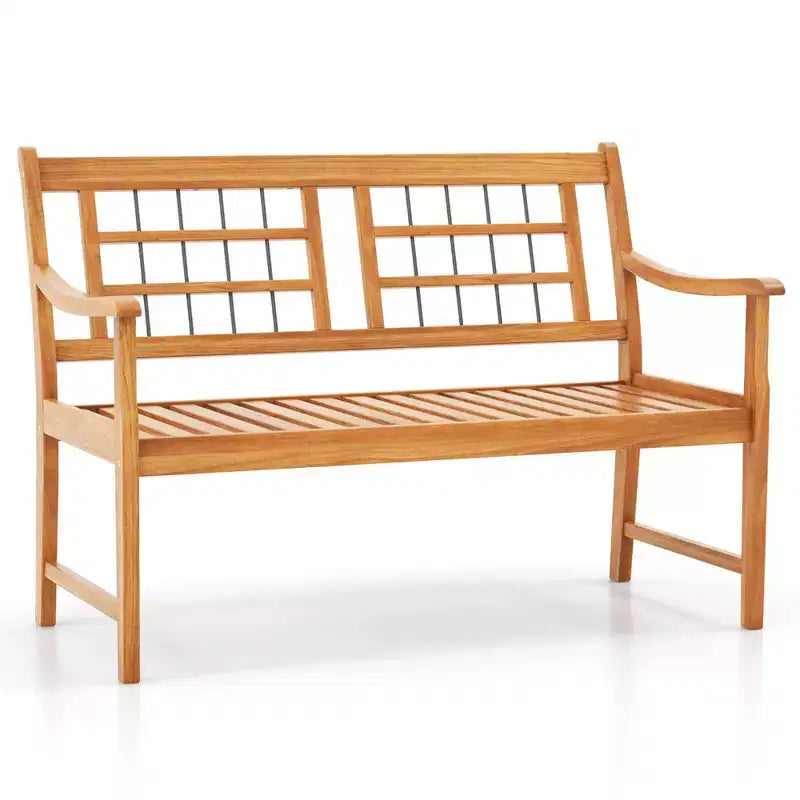 Costway Banc extérieur en bois d'acacia 2 places, banc de patio avec assise et dossier à lattes