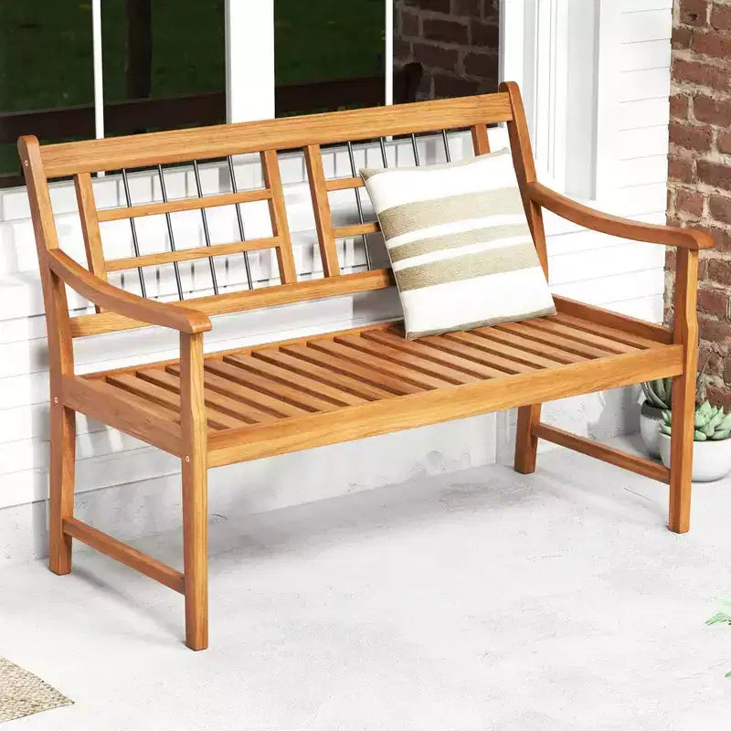 Costway Banc extérieur en bois d'acacia 2 places, banc de patio avec assise et dossier à lattes