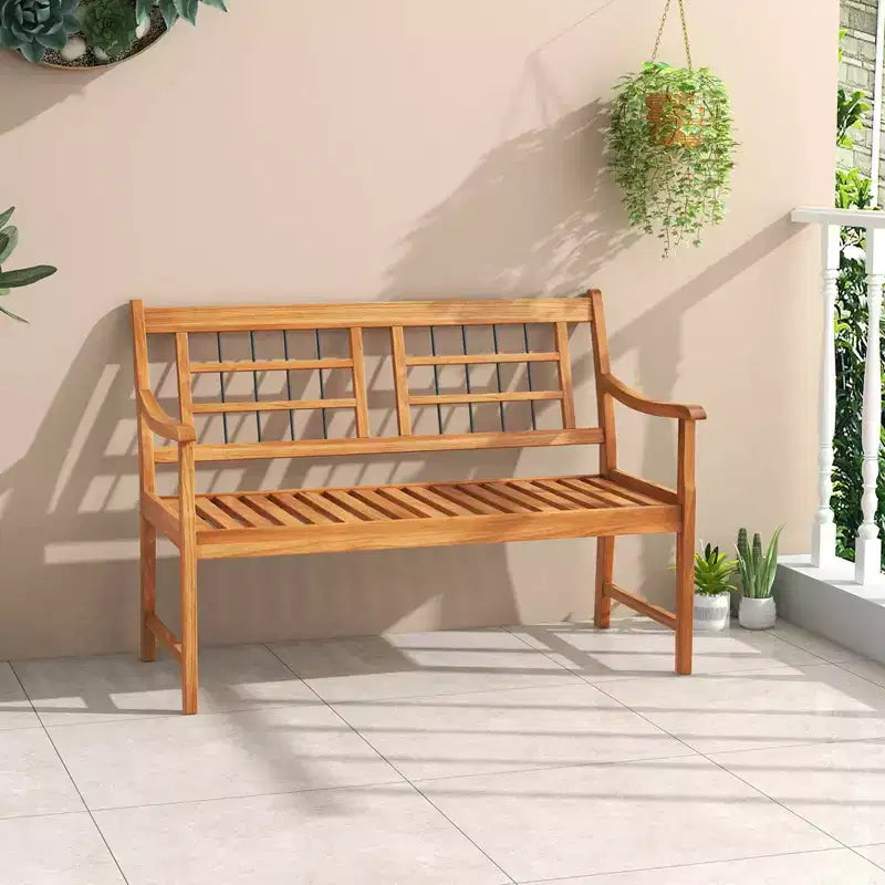 Costway Banc extérieur en bois d'acacia 2 places, banc de patio avec assise et dossier à lattes