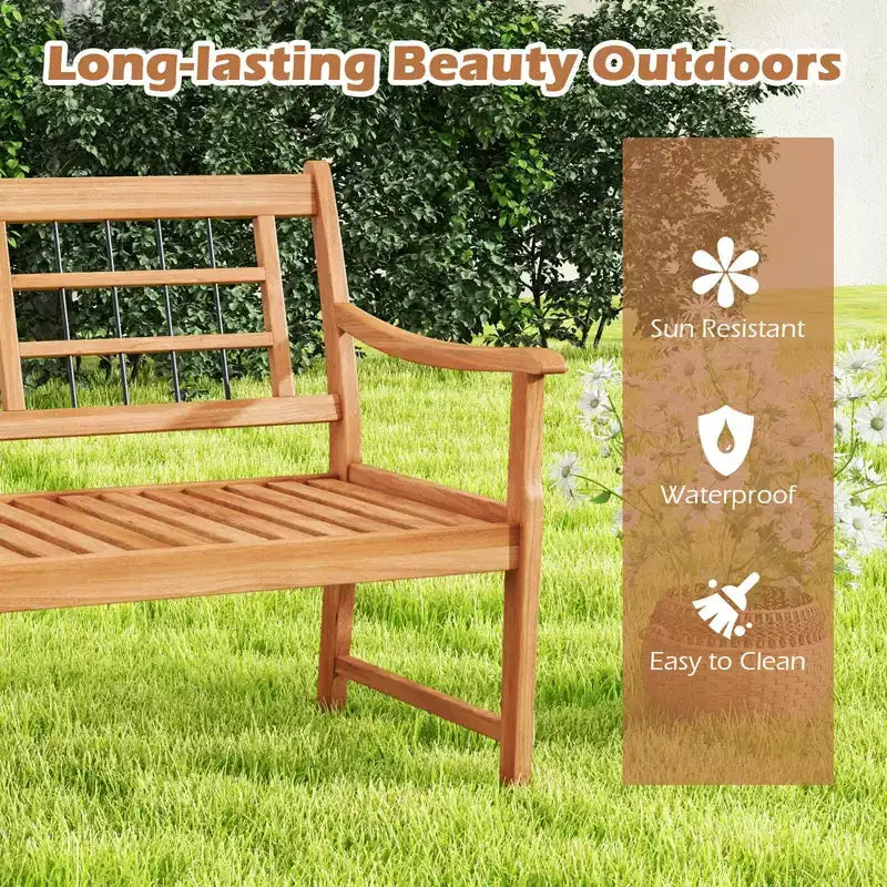 Costway Banc extérieur en bois d'acacia 2 places, banc de patio avec assise et dossier à lattes
