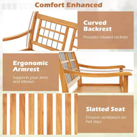 Costway Banc extérieur en bois d'acacia 2 places, banc de patio avec assise et dossier à lattes