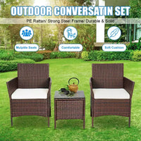 FDW Ensemble bistro de conversation d'extérieur 3 pièces en résine tressée - Ensemble de mobilier de patio en rotin avec coussins et table en verre trempé