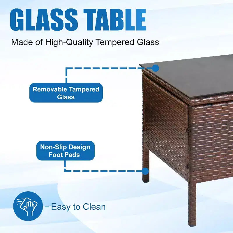 FDW Ensemble bistro de conversation d'extérieur 3 pièces en résine tressée - Ensemble de mobilier de patio en rotin avec coussins et table en verre trempé