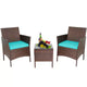 FDW 3-Piece Outdoor Wicker Conversation Bistro Set Rattan Wicker Patio Furniture Set with Cushions and Tempered Glass Table