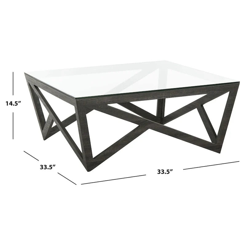 SAFAVIEH Annmarie Table Basse Plateau Verre Milieu du Siècle - 33.5 x 33.5 x 14.5 - 34Lx34Px15H