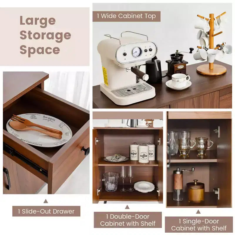 Buffet Costway avec 3 portes et tiroir coulissant, étagères réglables, kits anti-basculement
