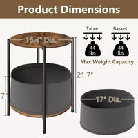 Lot de 2 tables d'appoint rondes industrielles avec paniers de rangement en tissu
